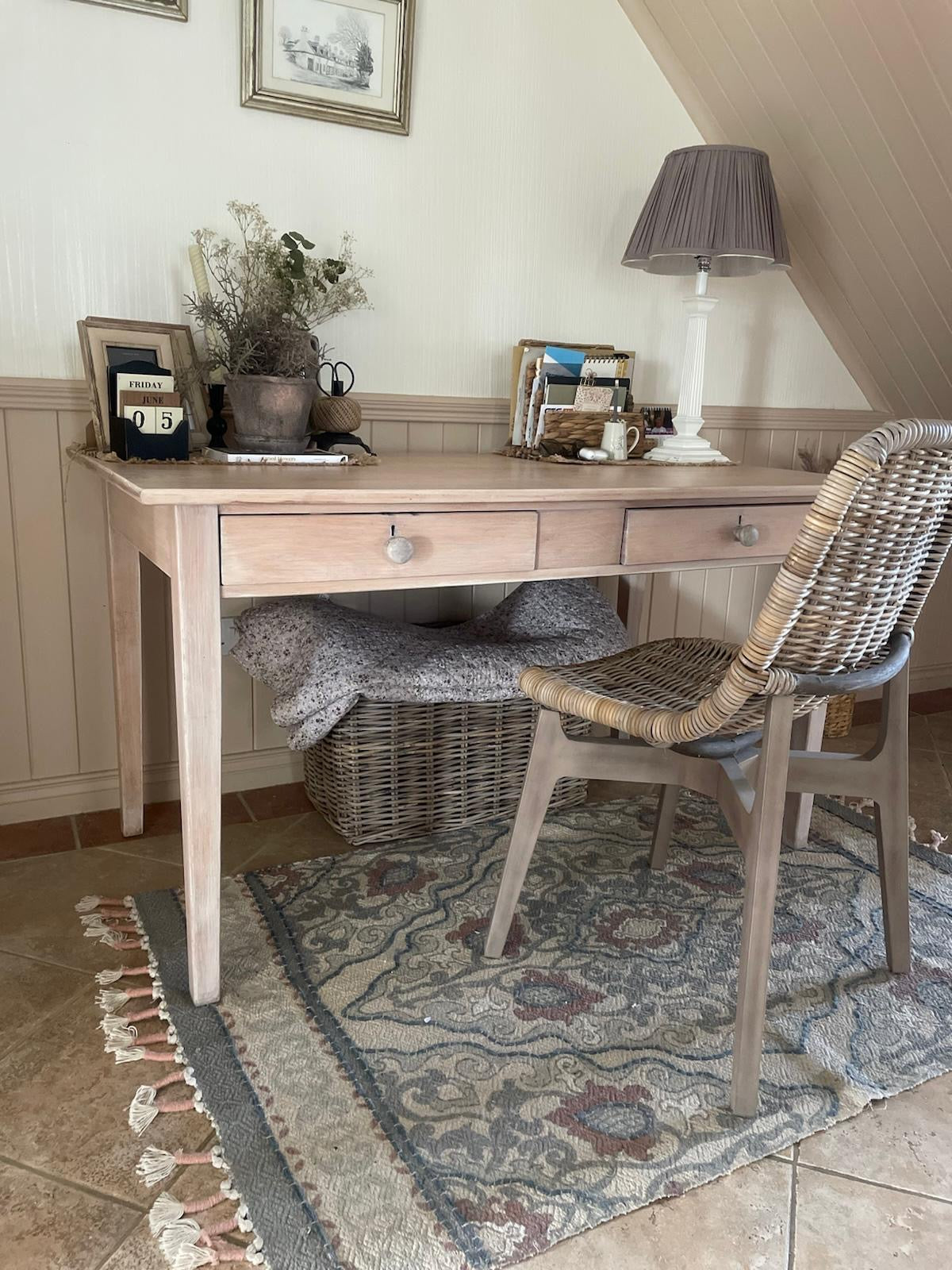 1950s Beech Kitchen Table with 2 Drawers