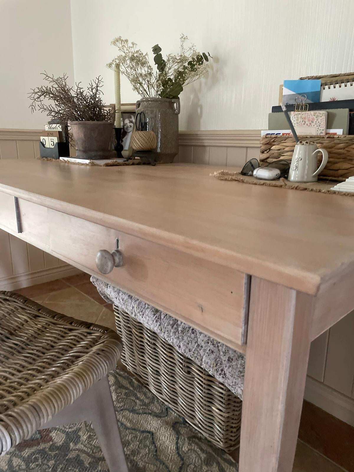 1950s Beech Kitchen Table with 2 Drawers