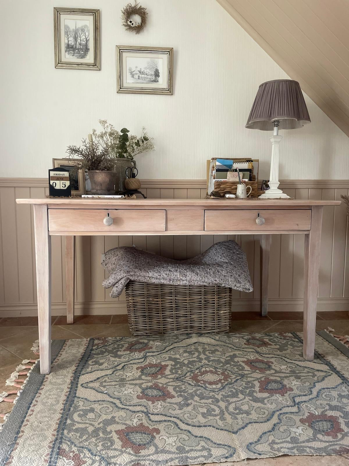 1950s Beech Kitchen Table with 2 Drawers