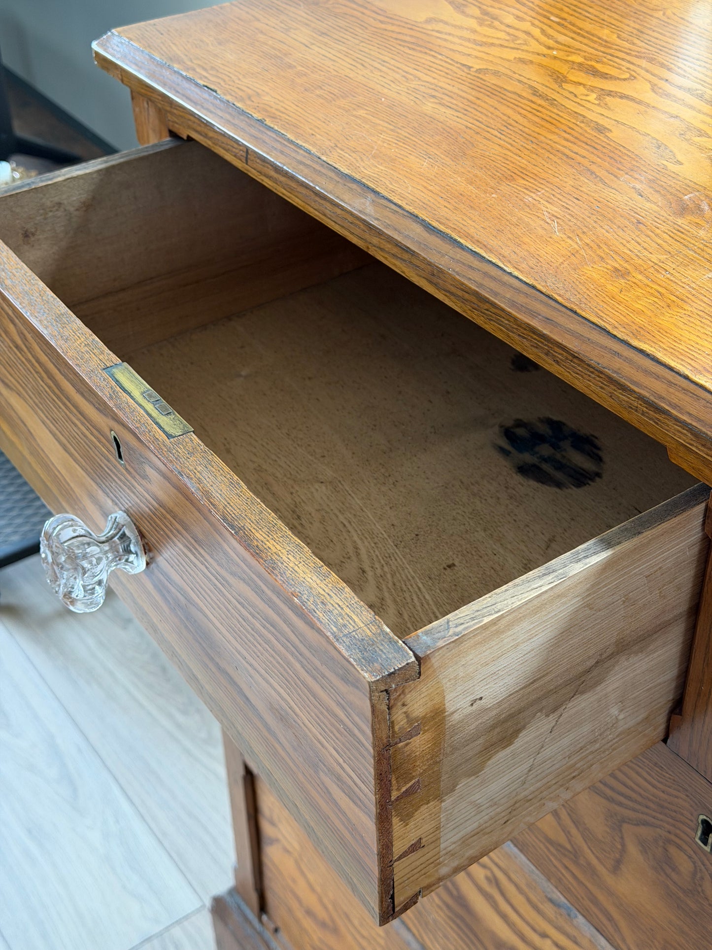 Victorian Ash Chest of Drawers with Original Glass Handles