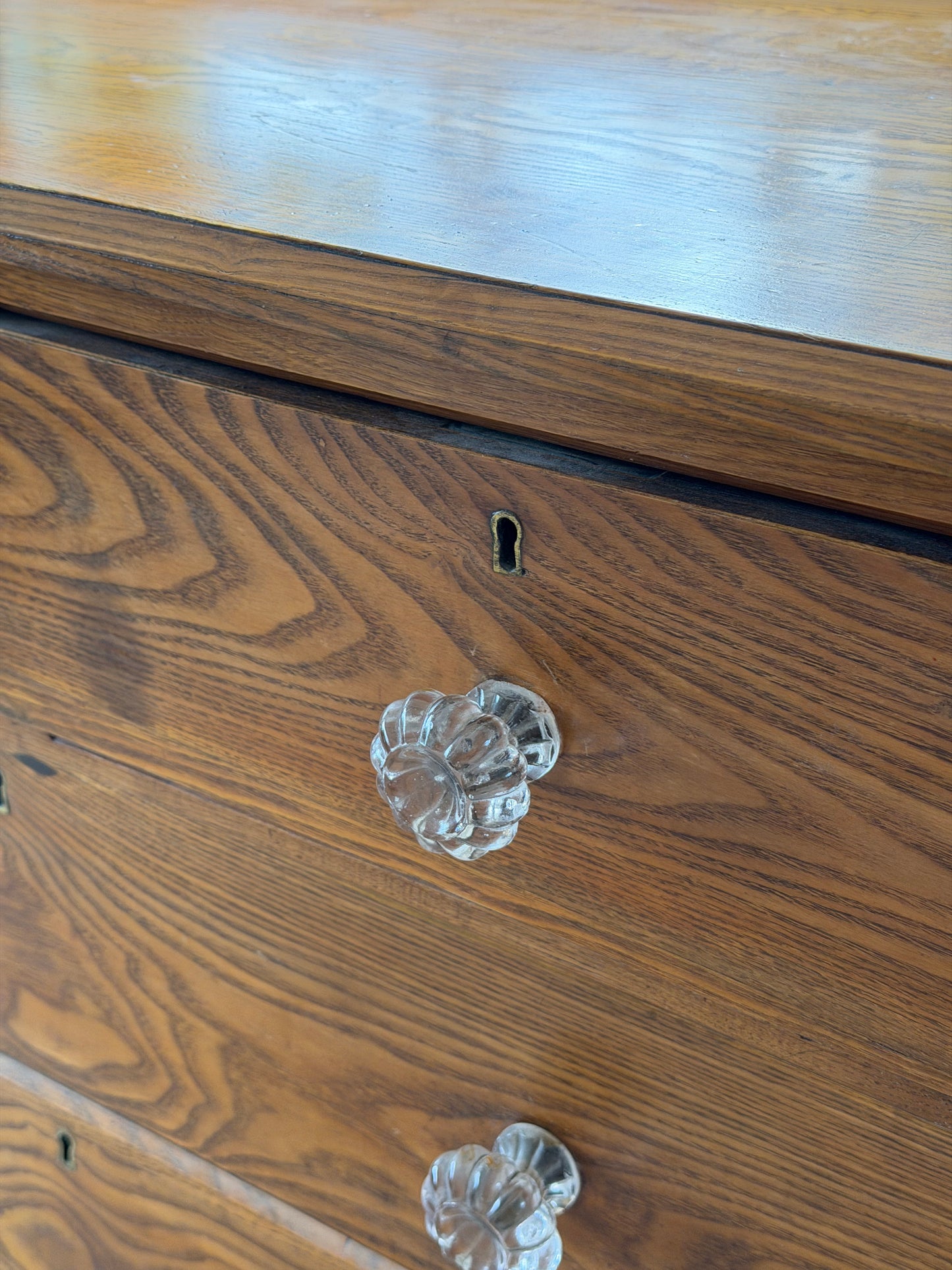 Victorian Ash Chest of Drawers with Original Glass Handles